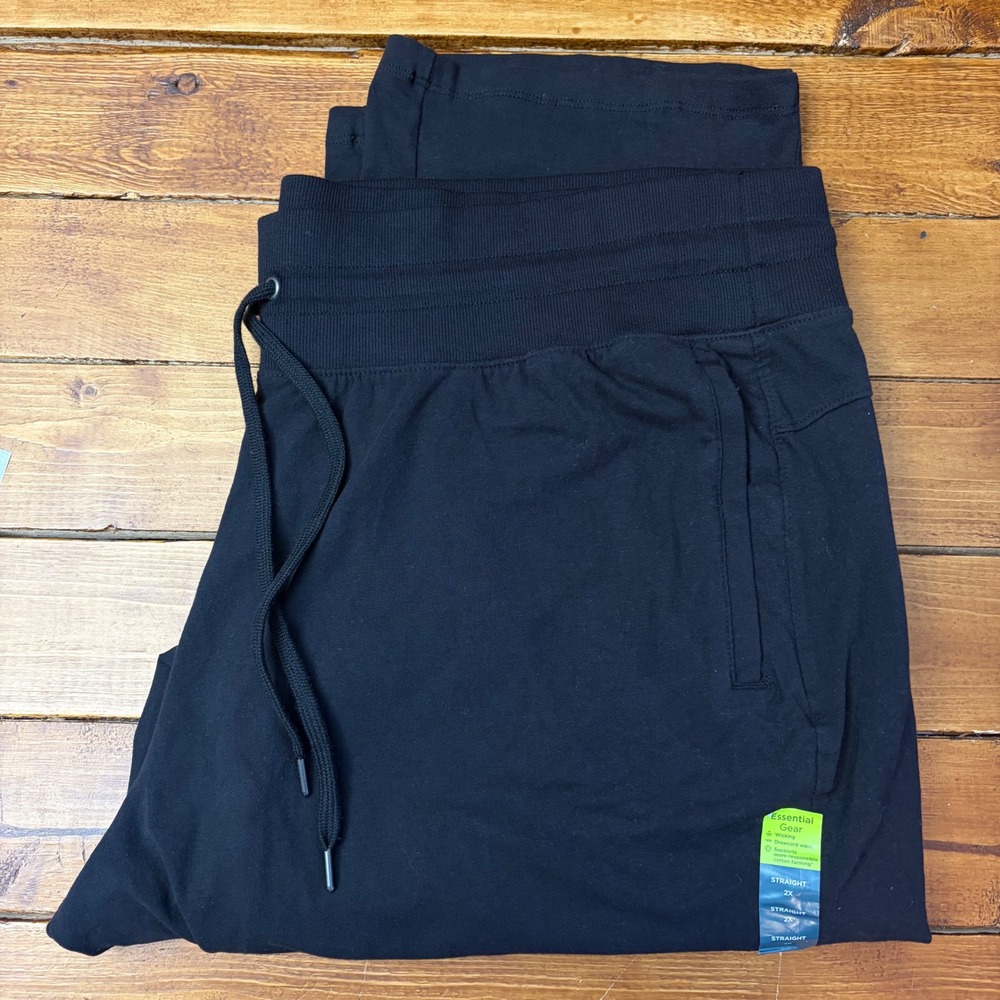 Tek Gear Essential Gear Pants Womens 2X Black Straight Leg‎ Drawcord Wicking NEW